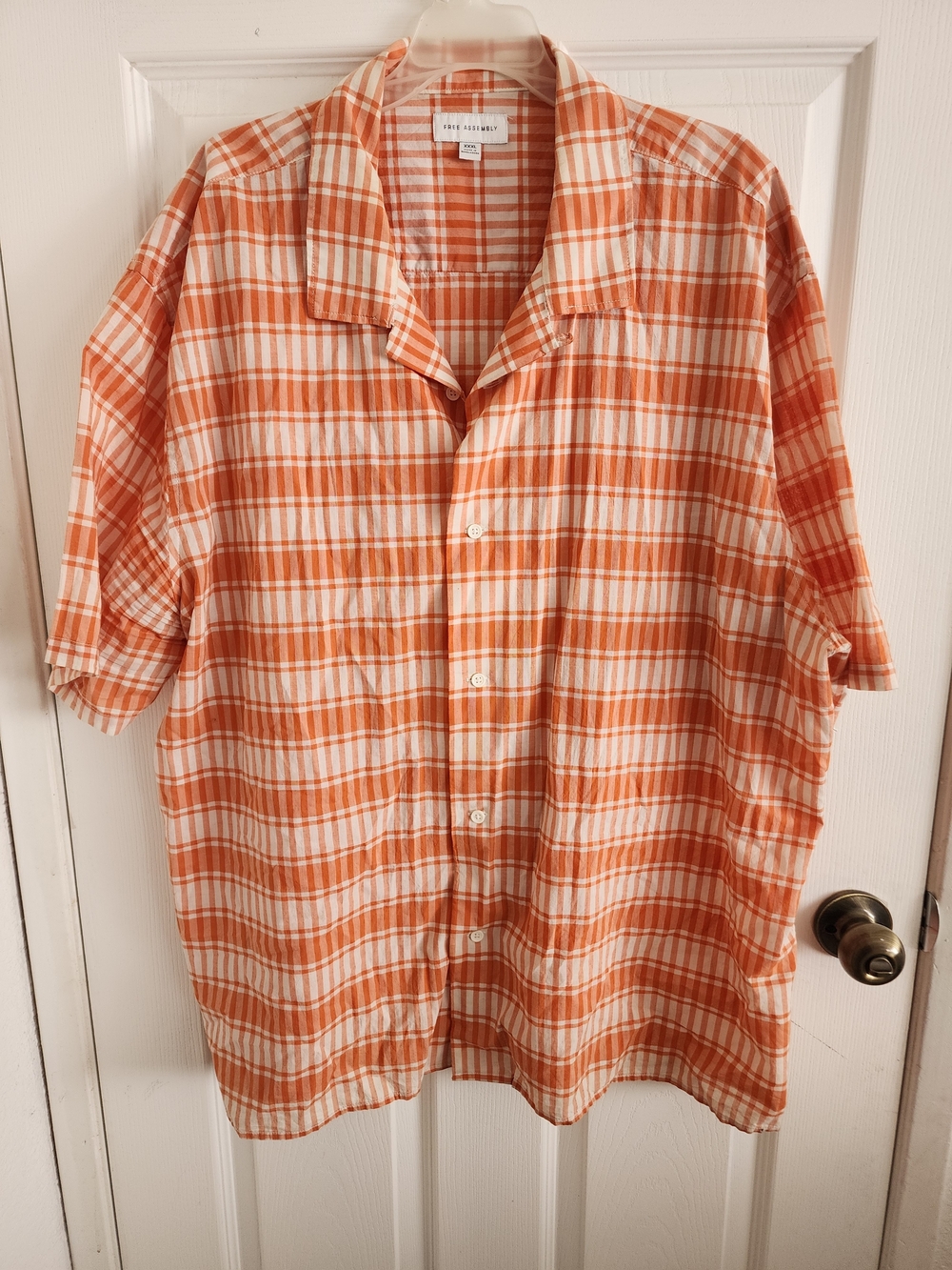 Mens Free Assembly Orange & White Plaid Short Sleeve Button-Up Shirt Size XXXL